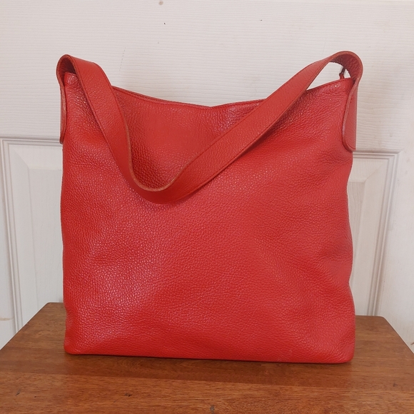 Handbags - M&R Moda In Pelle Firenze Italy Red Peebled Genuine Leather Hobo Tote Bag